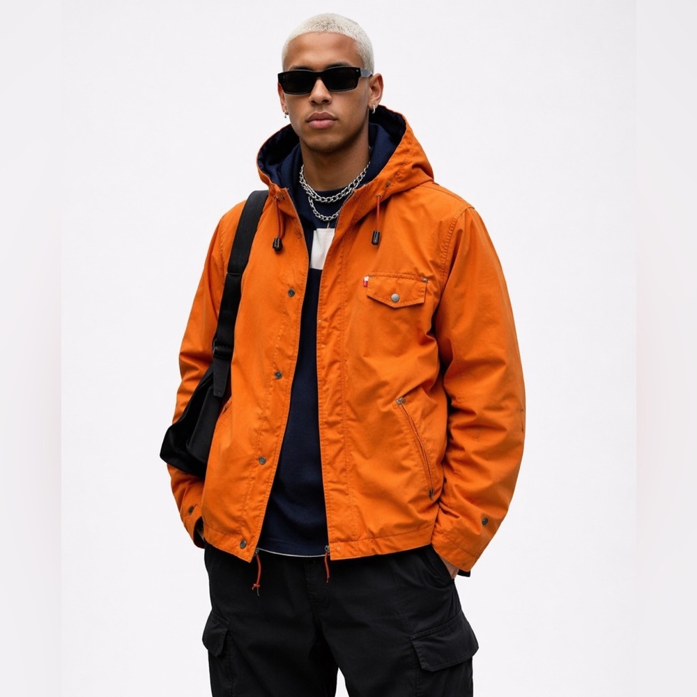 LEVI'S - Bright Orange Hooded Rain Jacket | Oversized Utility Fit